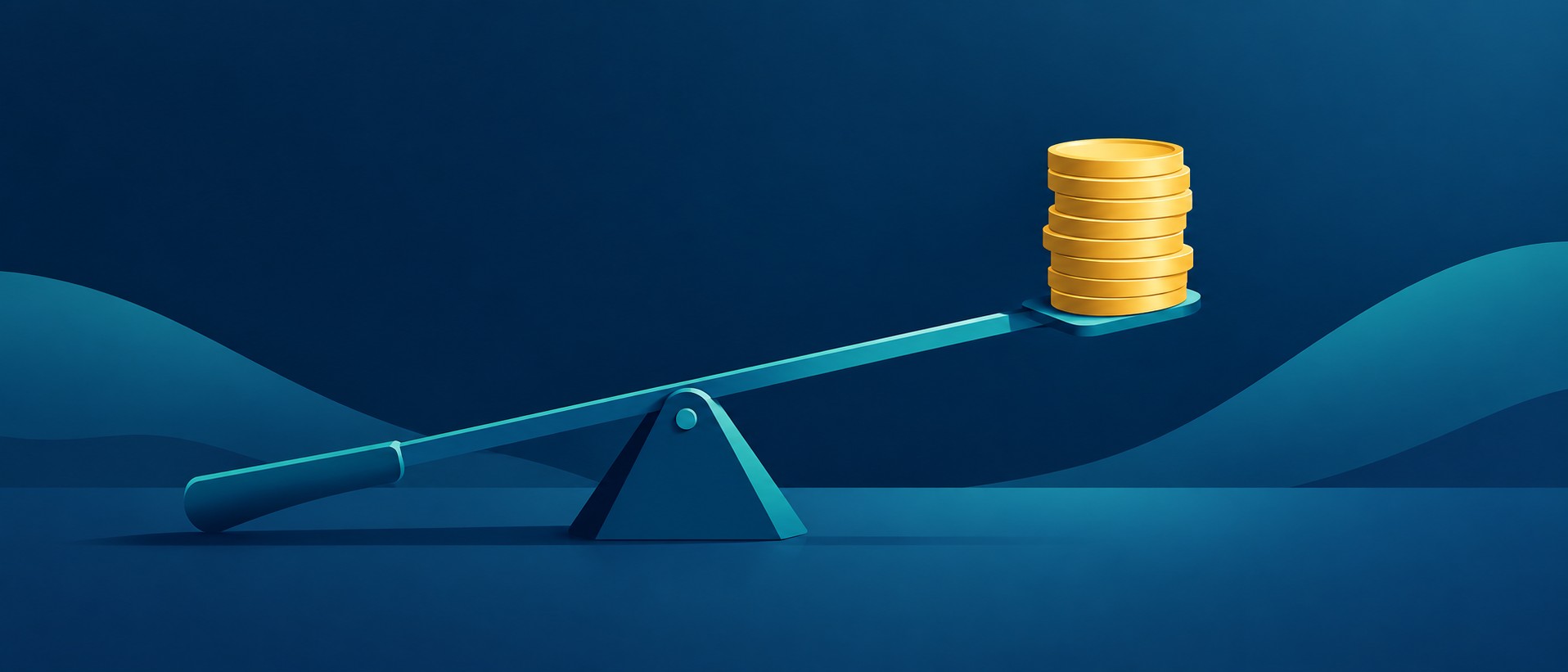 Precision lever lifting a stack of coins clean minimal composition