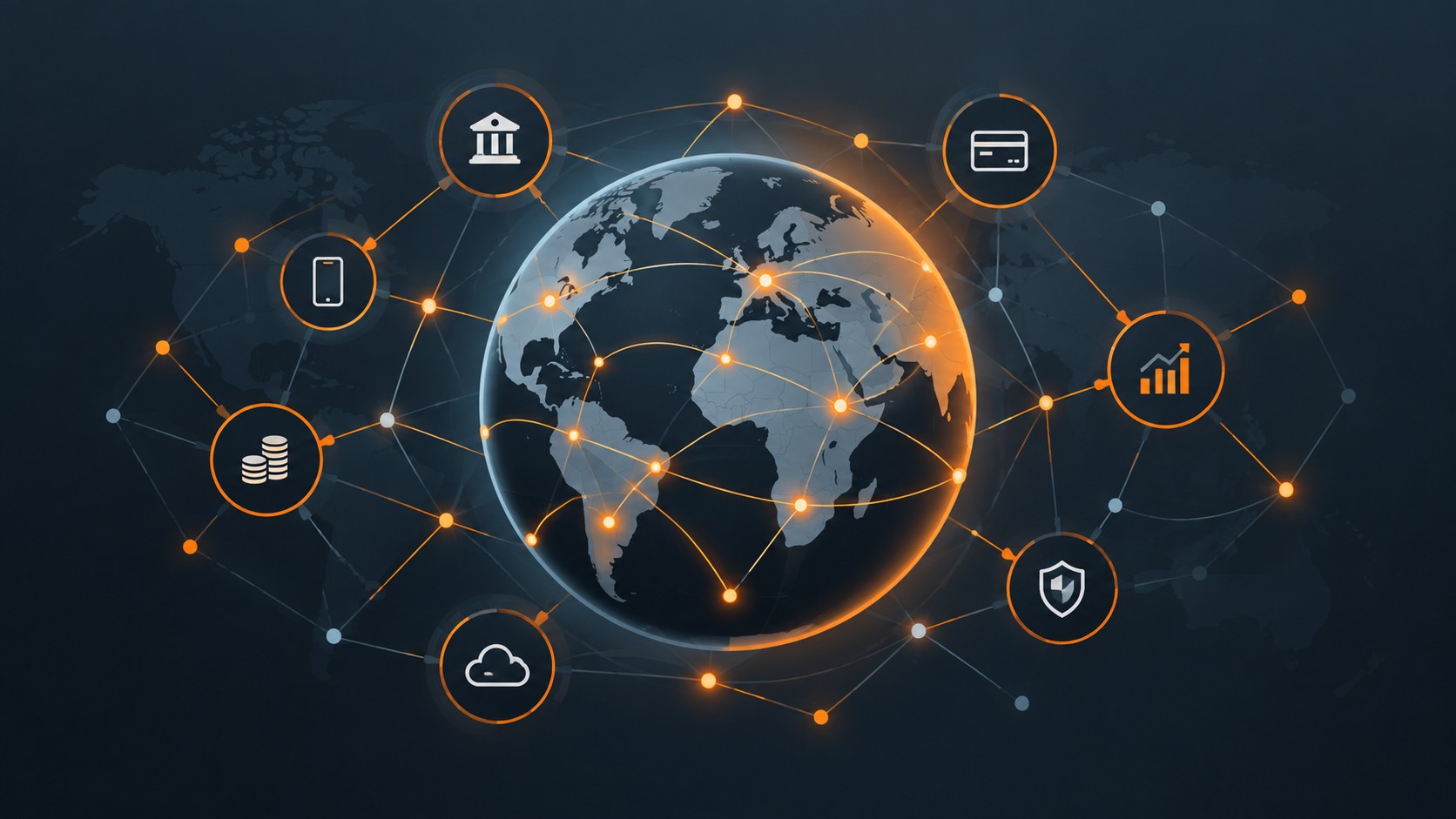 Global network of interconnected glowing nodes